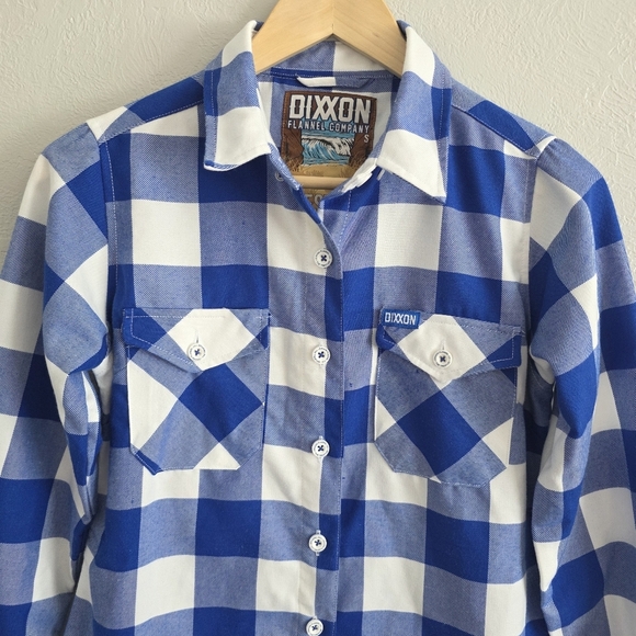 Dixxon Womens The Trestles Flannel Long Sleeve Shirt Blue White Plaid Size Small - Picture 2 of 11